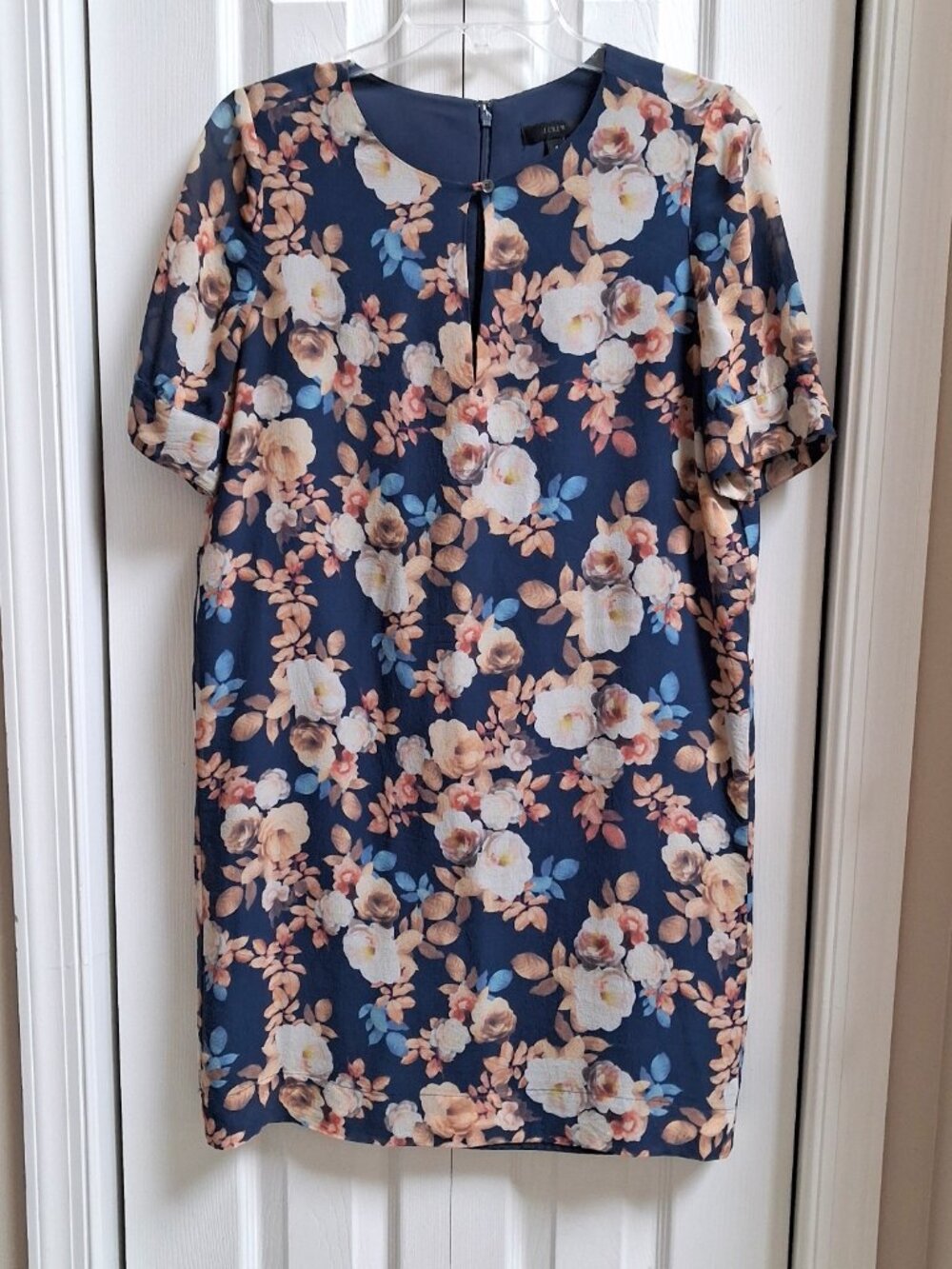 J CREW Blue Antique Floral Short Sleeve Silk Dress sz 4